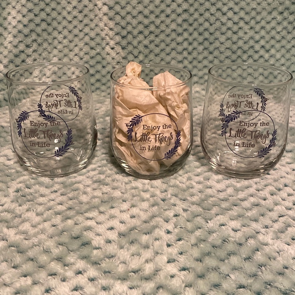 “Enjoy the little things in life” Stemless Glass Set